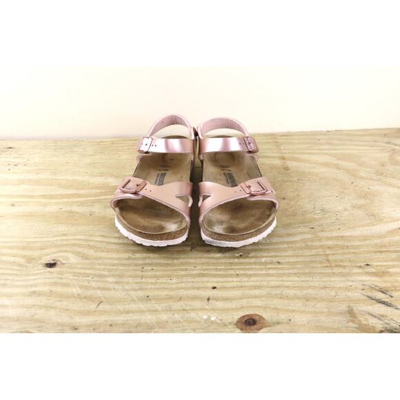 Birkenstock Kids 34 Rio Birko Flor 3 Metallic Pink Buckle Slides Sandals - Picture 2 of 6